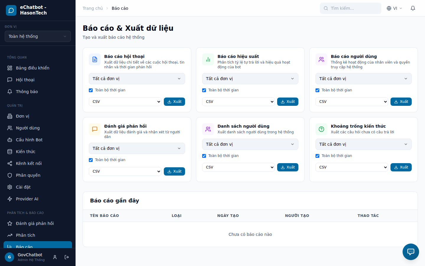Báo cáo và xuất dữ liệu